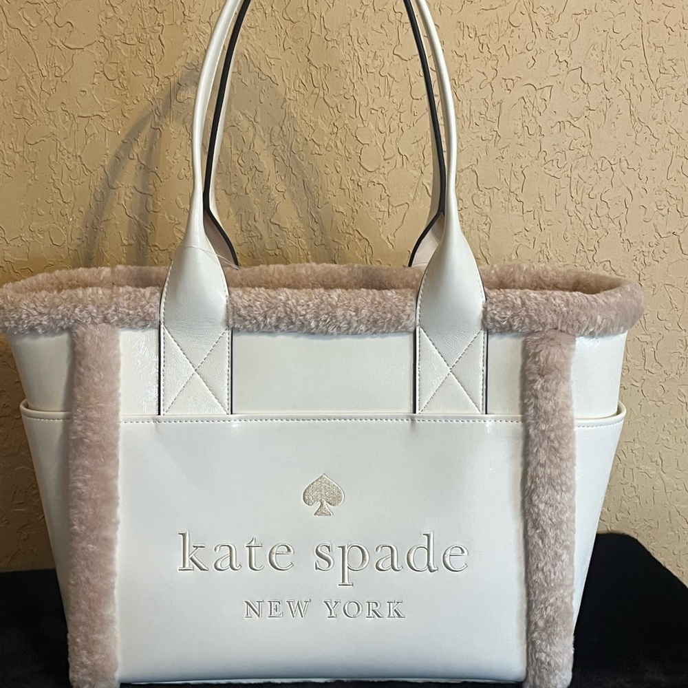 Kate Spade Jett Faux Shearling Large Tote in the color Meringue-BRAND NEW W/TAGS